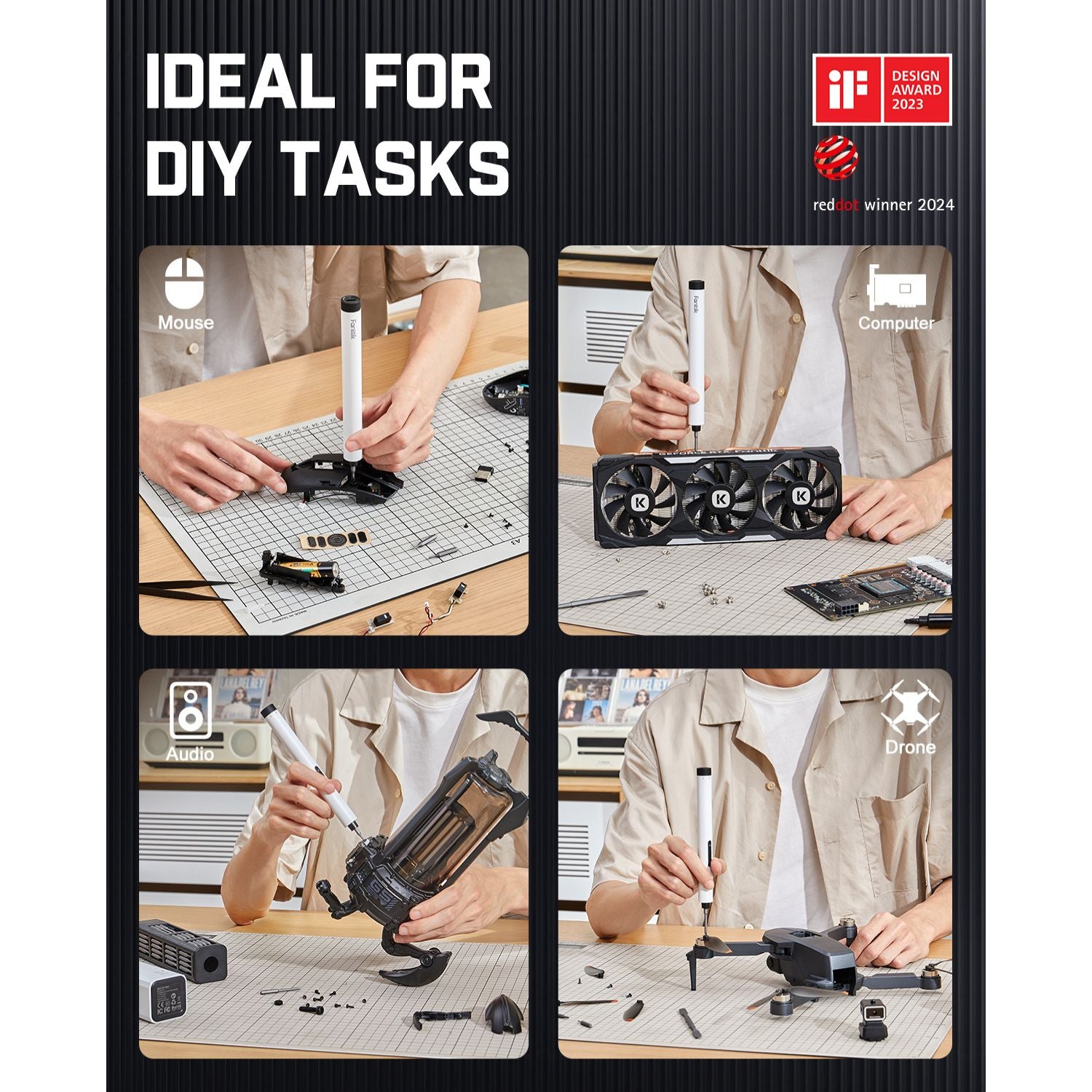 Fanttik E1 MAX precision electric screwdriver for DIY tasks, mouse, computer, audio and drone repairs