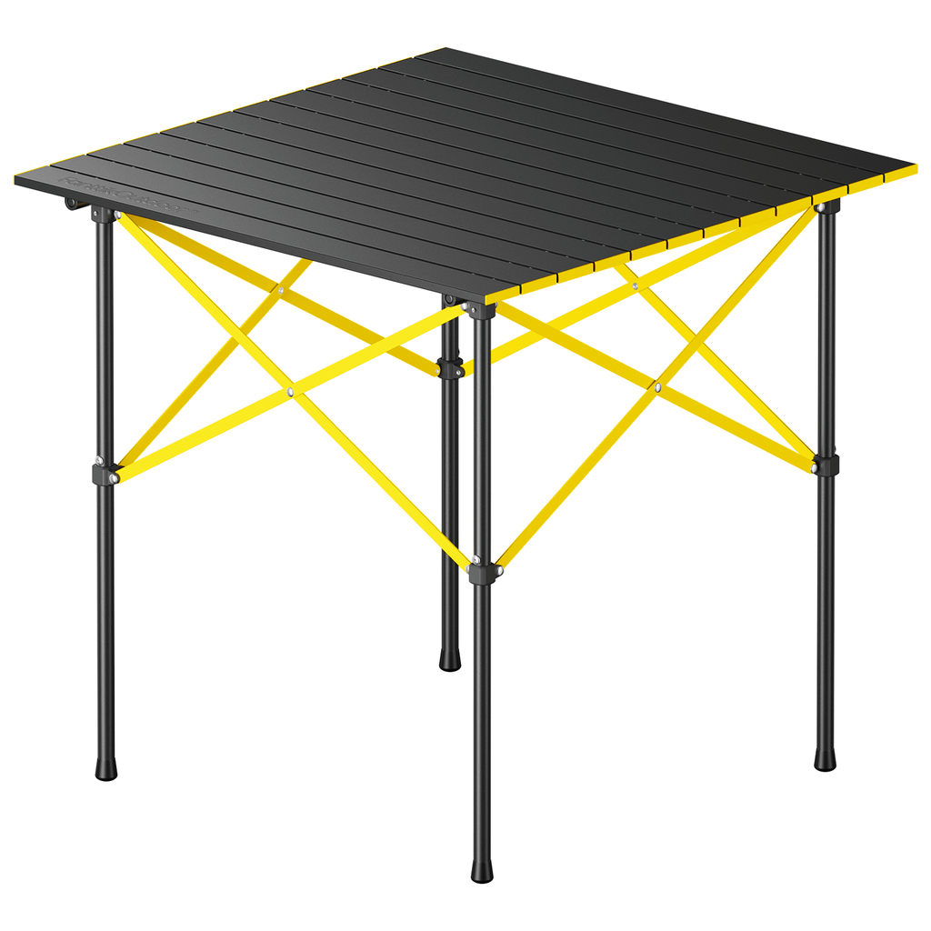 FanttikOutdoor Zeta V11 Pro camping table with black slatted top and yellow X-frame
