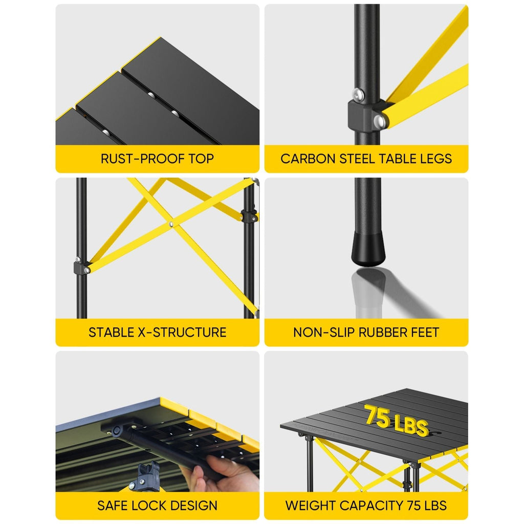 FanttikOutdoor camping table features rust-proof top, carbon steel legs, X-structure and 75 lbs capacity