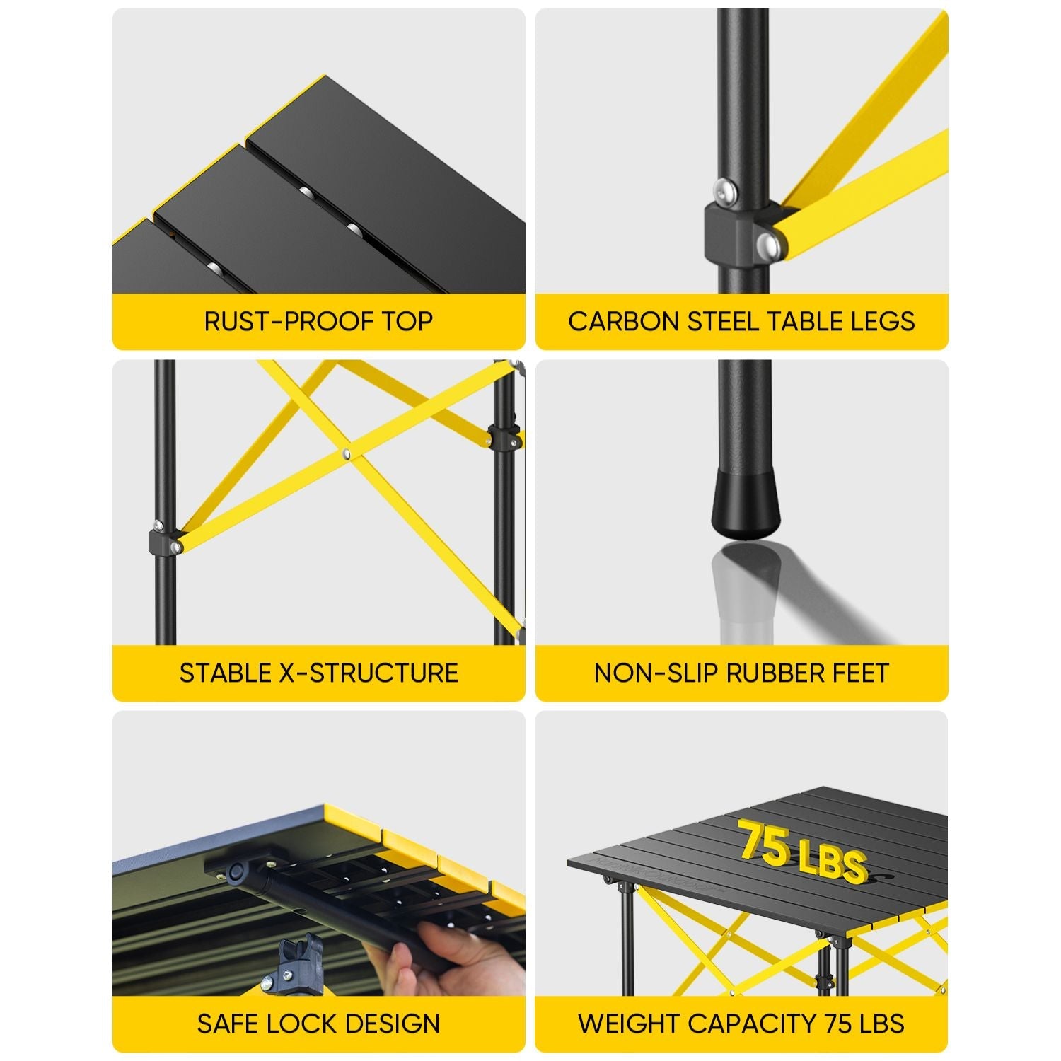 FanttikOutdoor camping table features rust-proof top, carbon steel legs, X-structure and 75 lbs capacity
