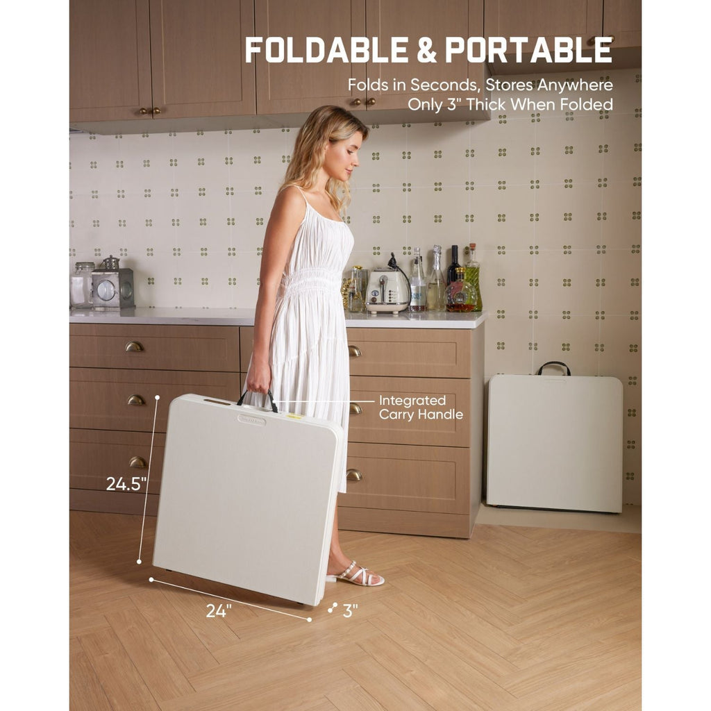Folded FanttikOutdoor Zeta X4 Pro 4ft folding table with integrated carry handle, 24 x 24.5 x 3 inches