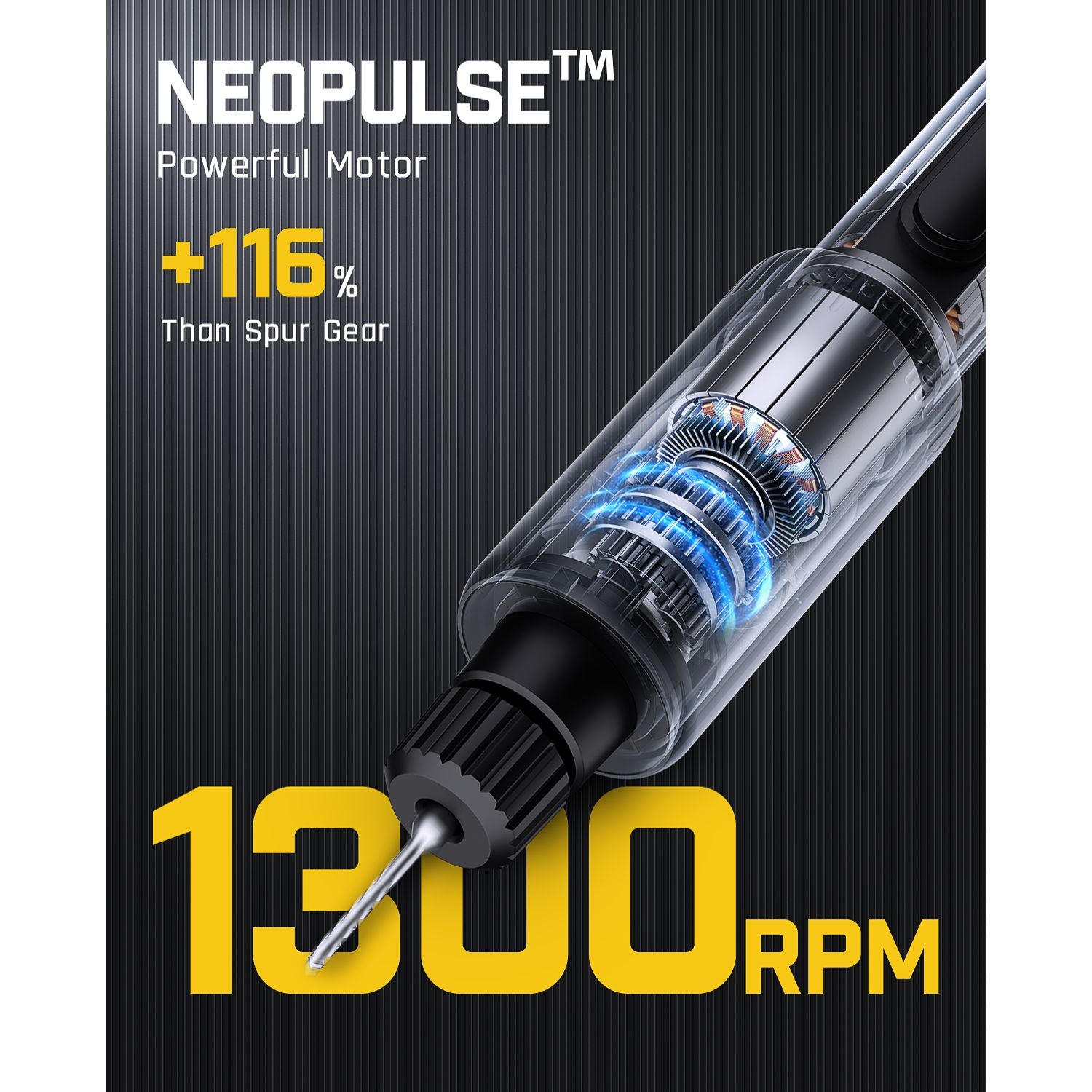 Fanttik K2 Nano precision power drill with powerful motor, 1300 RPM, and +116% torque increase over spur gear.