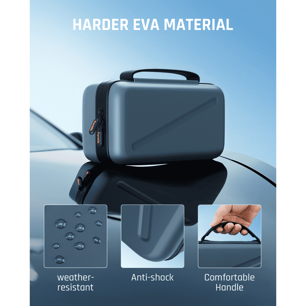 Fanttik EVA case for X8 APEX tire inflator, featuring weather-resistant, anti-shock, and comfortable handle design.