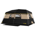 FanttikOutdoor Zeta C10 Pro Max 10-person camping tent. Black & tan, instant cabin, multiple windows, double door.