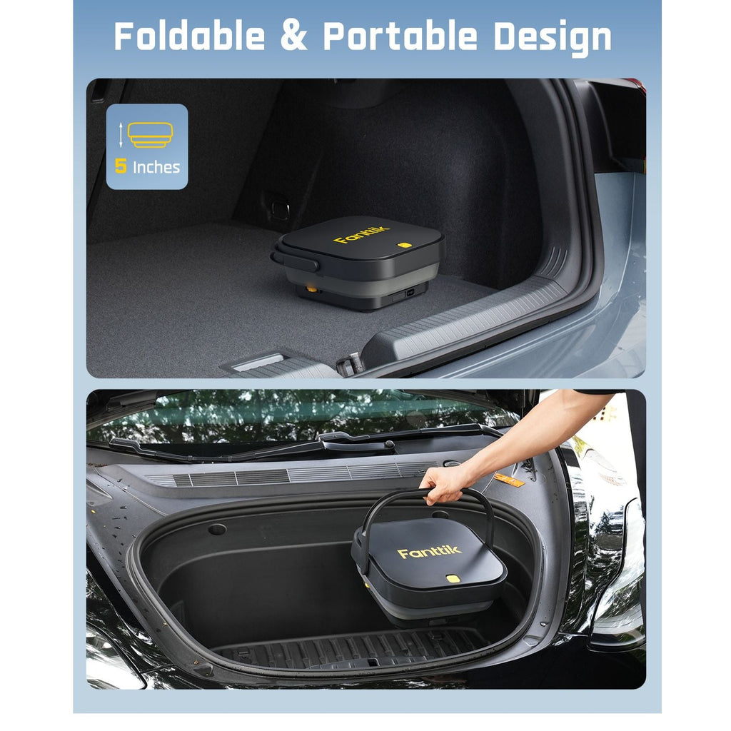 Fanttik NB8 Fold Cordless Pressure Washer: foldable and portable design fits easily in car trunk and frunk, 5 inches high.