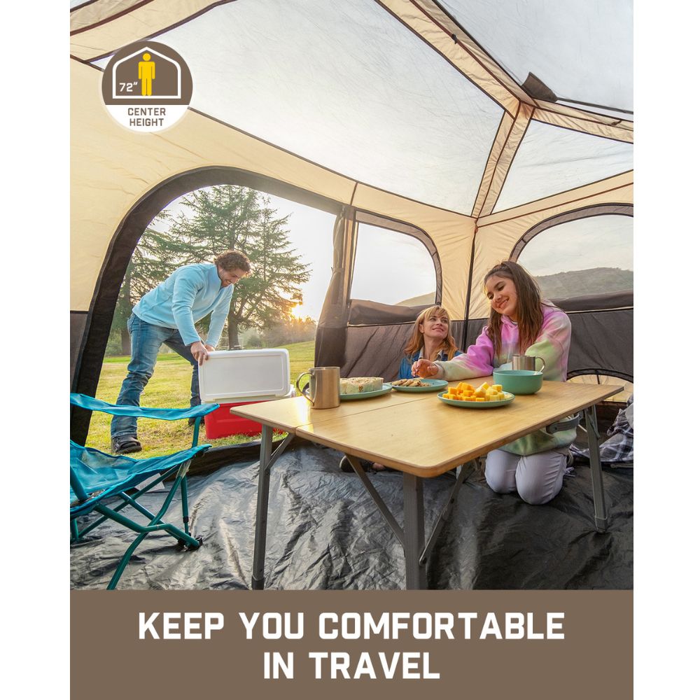FanttikOutdoor Zeta C6 Pro Max 6-person camping tent interior with 72" center height, family dining, and comfortable travel