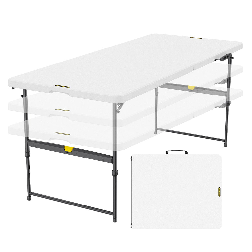 FanttikOutdoor Zeta X6 Pro 6ft folding table with white HDPE top and black steel legs