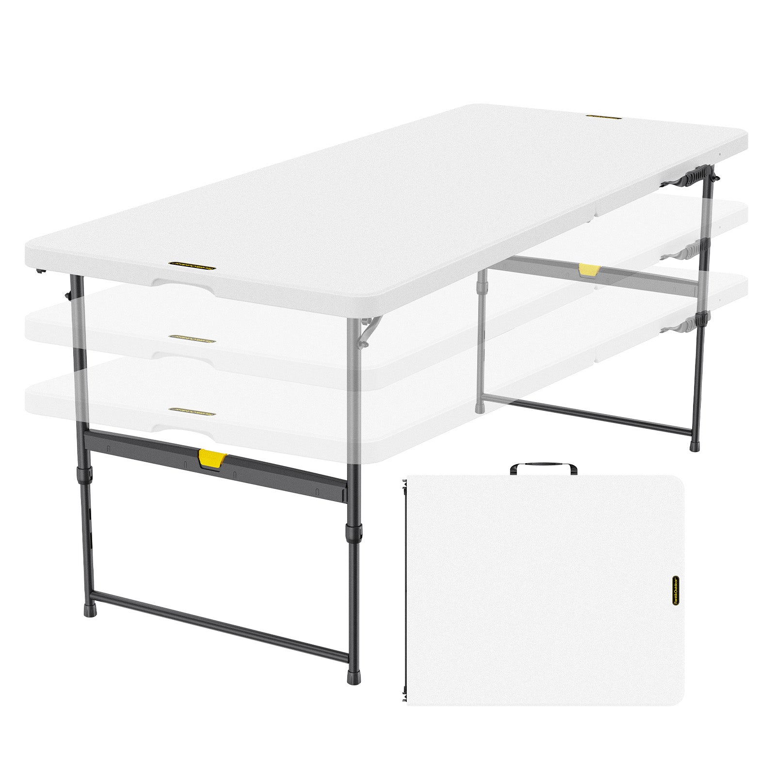 FanttikOutdoor Zeta X6 Pro 6ft folding table with white HDPE top and black steel legs