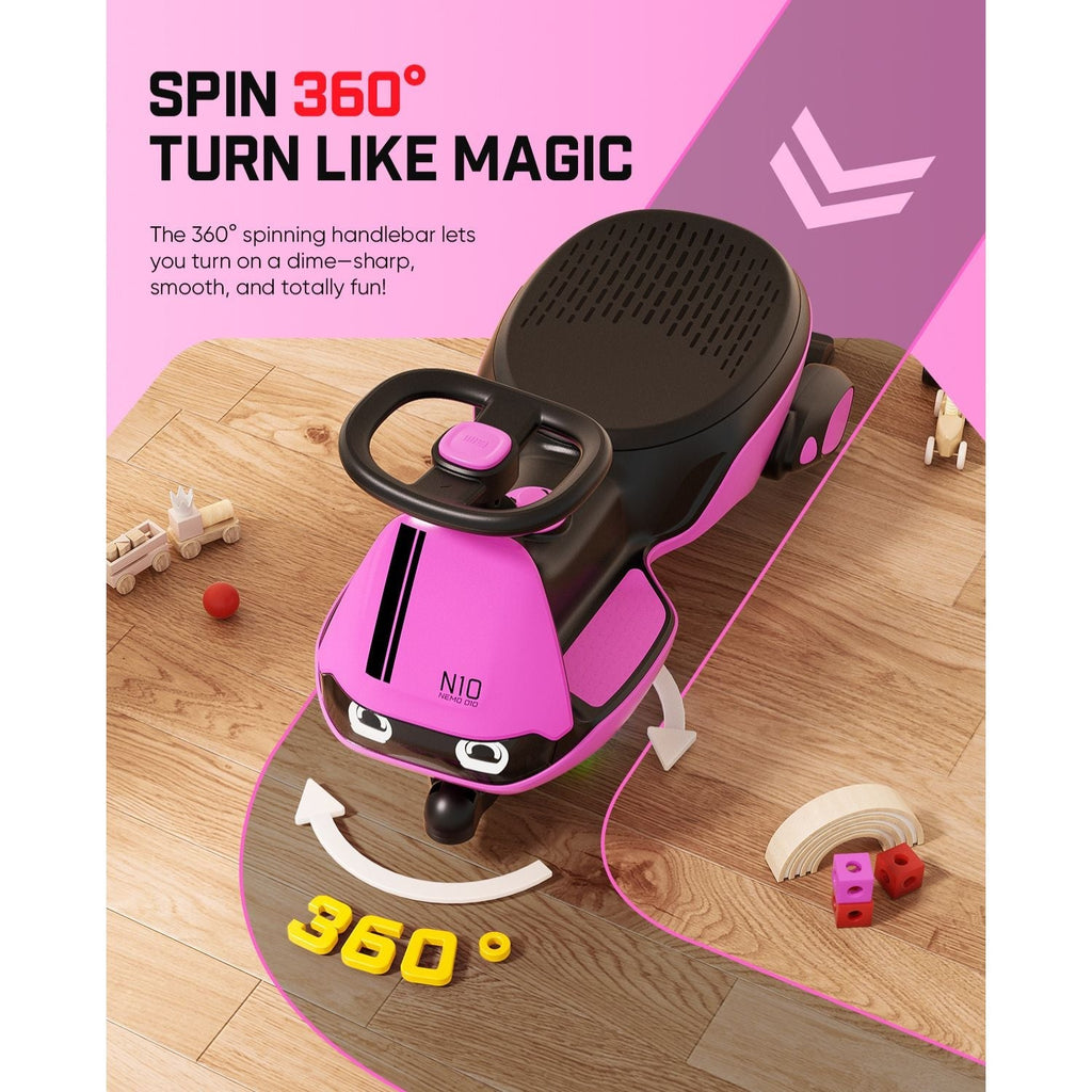 Pink FanttikRide N10 Classic 6V electric wiggle car with 360° spinning handlebar, perfect for kids' active play.