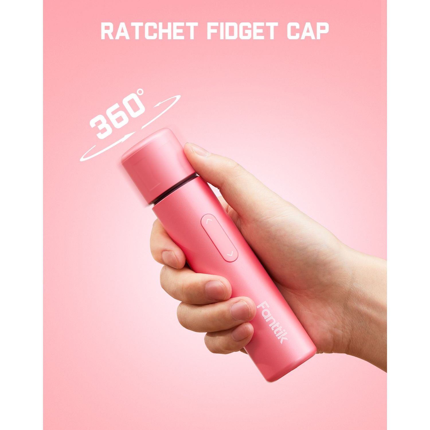 Pink Fanttik S1 Capsule cordless screwdriver with ratchet fidget cap and 360° rotation feature, held in hand.