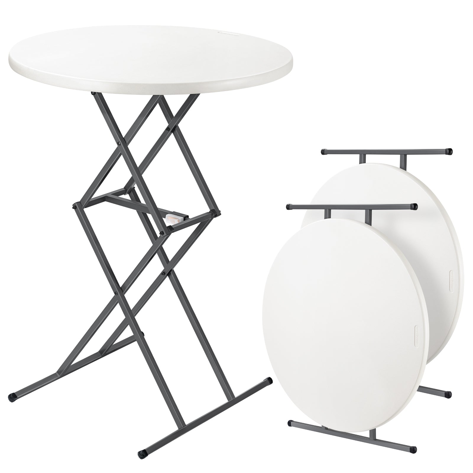 Two white FanttikOutdoor Zeta O3 Pro 32" folding tables, one unfolded and adjustable, the other folded for compact storage.