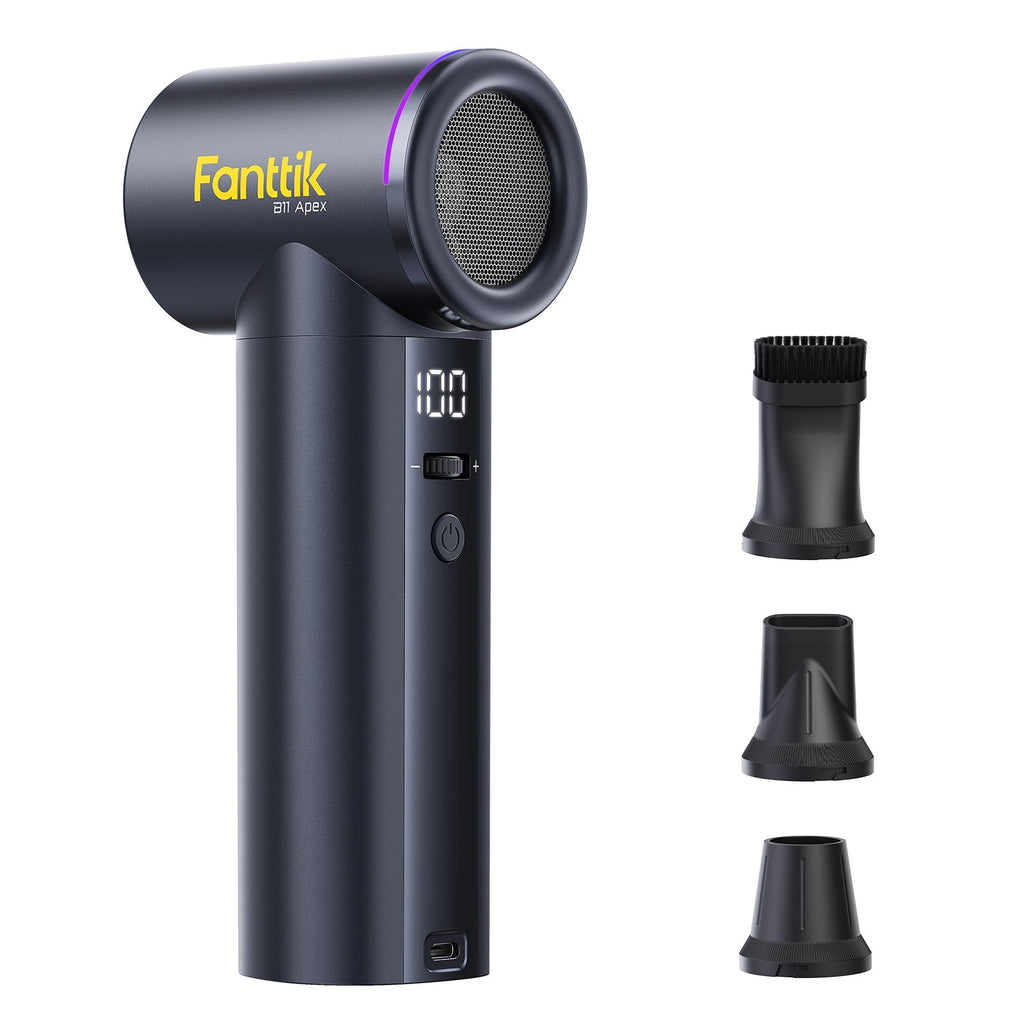 Fanttik B11 Apex electric air duster with digital display and nozzle attachments
