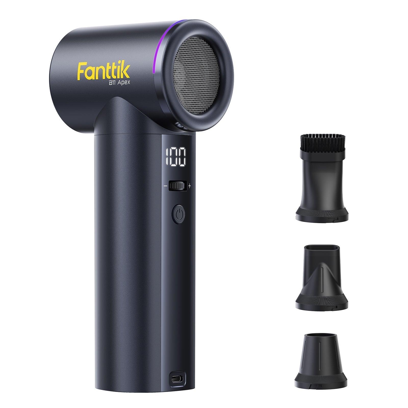 Fanttik B11 Apex electric air duster with digital display and nozzle attachments