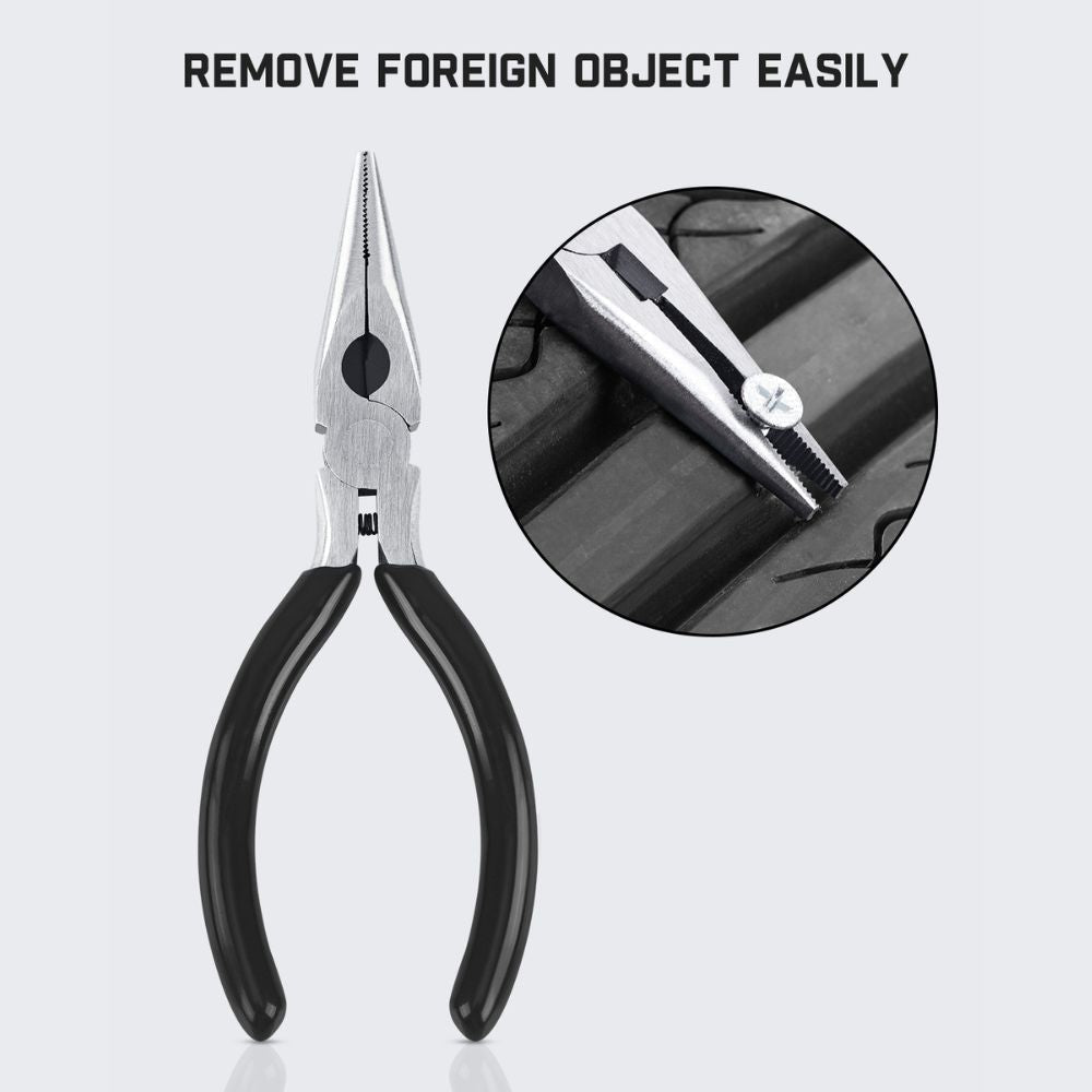 Fanttik tire repair kit long nose pliers removing screw. Universal tire repair tool.