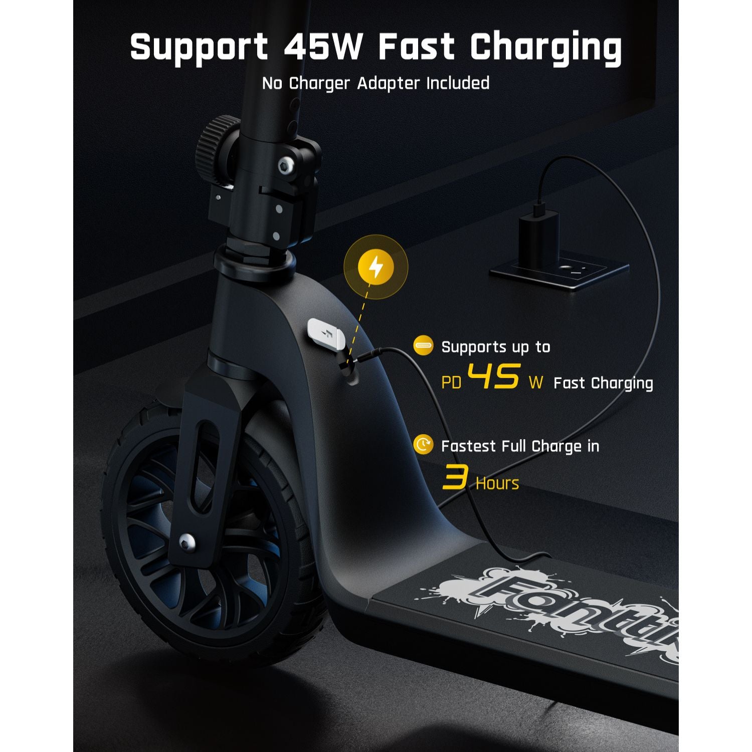 FanttikRide T10 kids' electric scooter with 45W fast charging and 3-hour full charge.