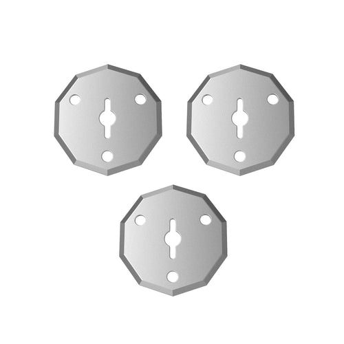 3-pack replacement rotary blades for C8 Nano Electric Scissors, stainless steel, octagonal shape with central cutout.